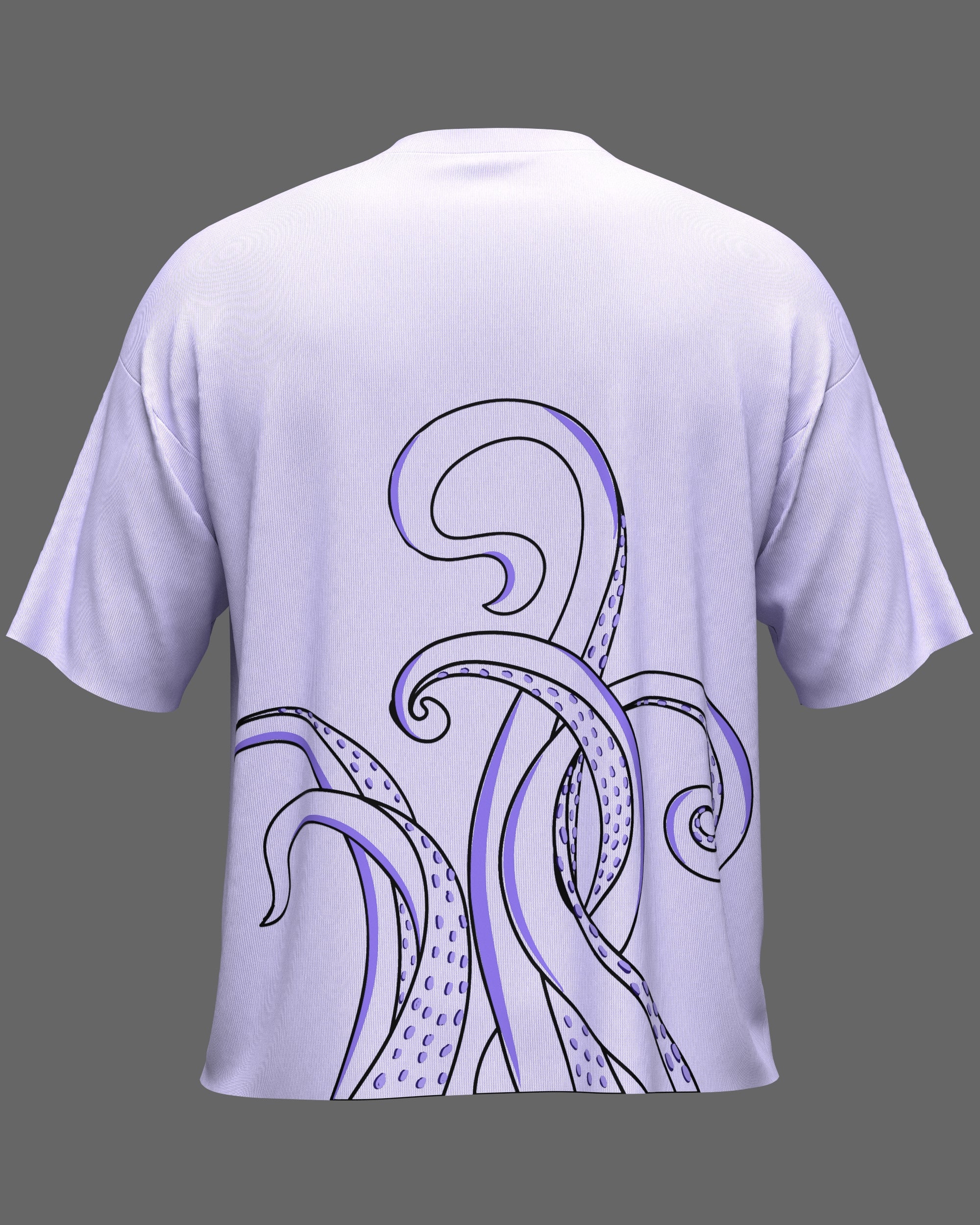 Lilac t-shirt with a blue octopus design