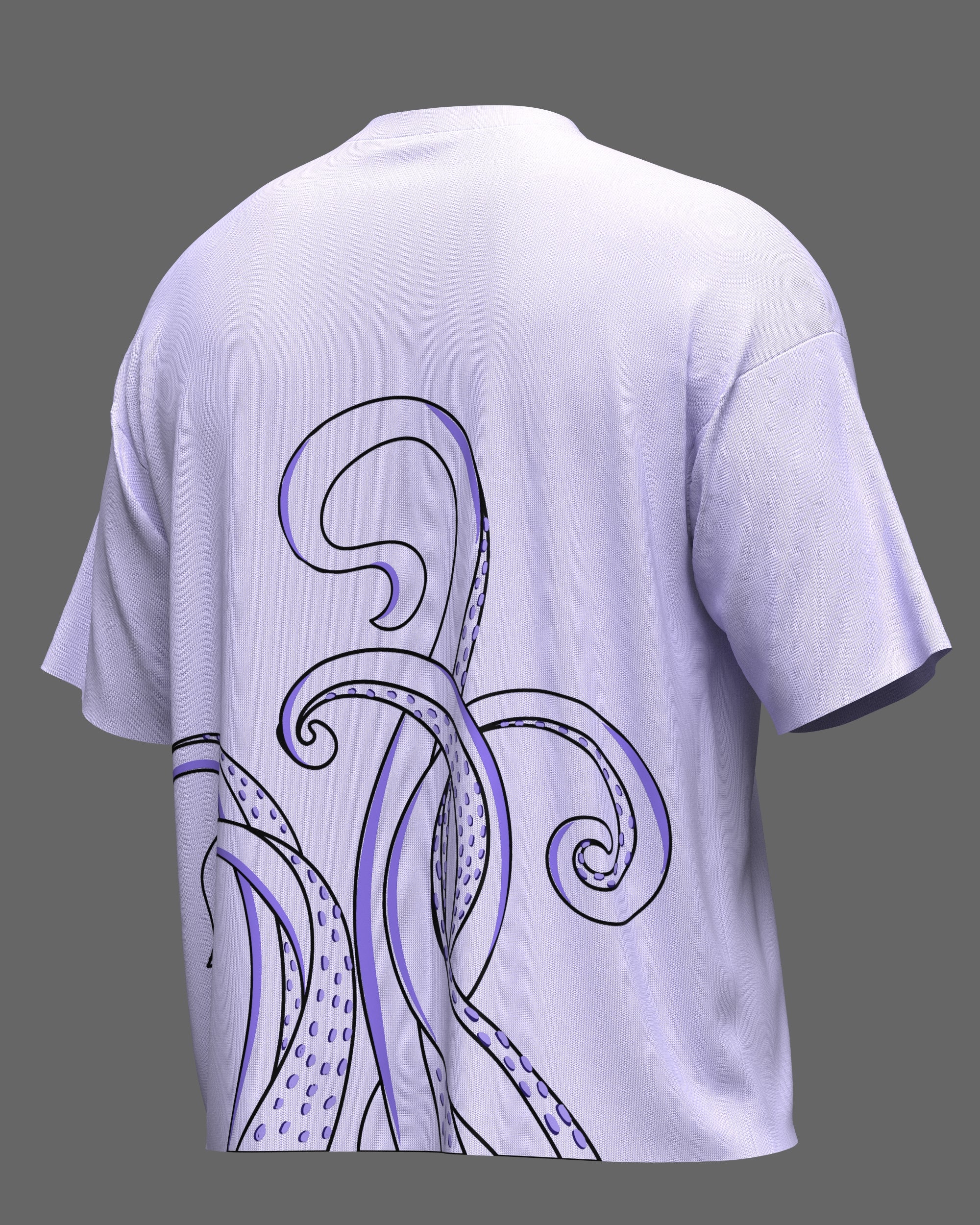 Lilac t-shirt with a blue octopus design
